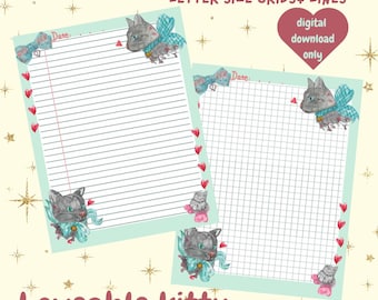Kawaii Kitty Printable Note Pages: US Letter (Digital Download)