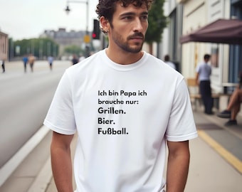Camiseta de papá con diseño de barbacoa, cerveza y fútbol – Regalo divertido para papá