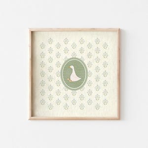 Green Sprig Vintage Silly Goose Nursery Art, Floral Baby Decor, Boy’s Room Wall Print, Cottage Animal Artwork, Sweet Nursery Wall Art