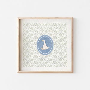 Blue Vintage Silly Goose Nursery Art, Floral Baby Room Decor, Boy’s Room Wall Print, Cottagecore Animal Artwork, Sweet Nursery Wall Art