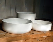 Finel Enamel Bowl Set Three White Vintage Mid Century Modern - Kaj Franck Bowls - MCM Enamelware