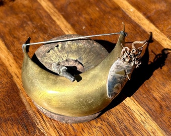 Modernist Mixed Metal Brooch Brutalist Brass Copper Handmade Retro Jewelry Gift