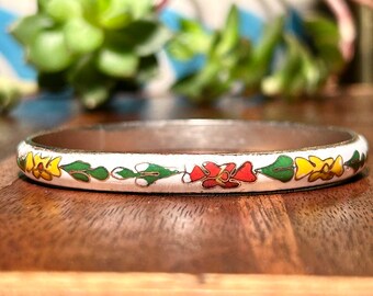 ヴィンテージ七宝焼きバングル ブレスレット エナメル花植物モチーフ