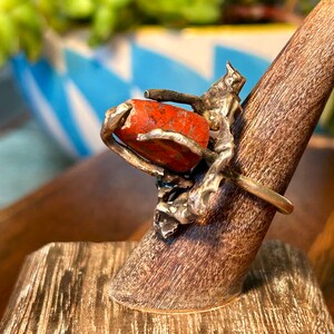 Handgemaakte Brutalist Ring Rode Steen Edelsteen Jasper Handgemaakt Modern Vintage afbeelding 4