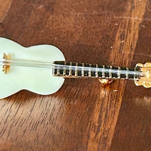 Vintage Guitar Brooch Lapel Pin Plastic Guitar W Strings Retro Music Lover Gift