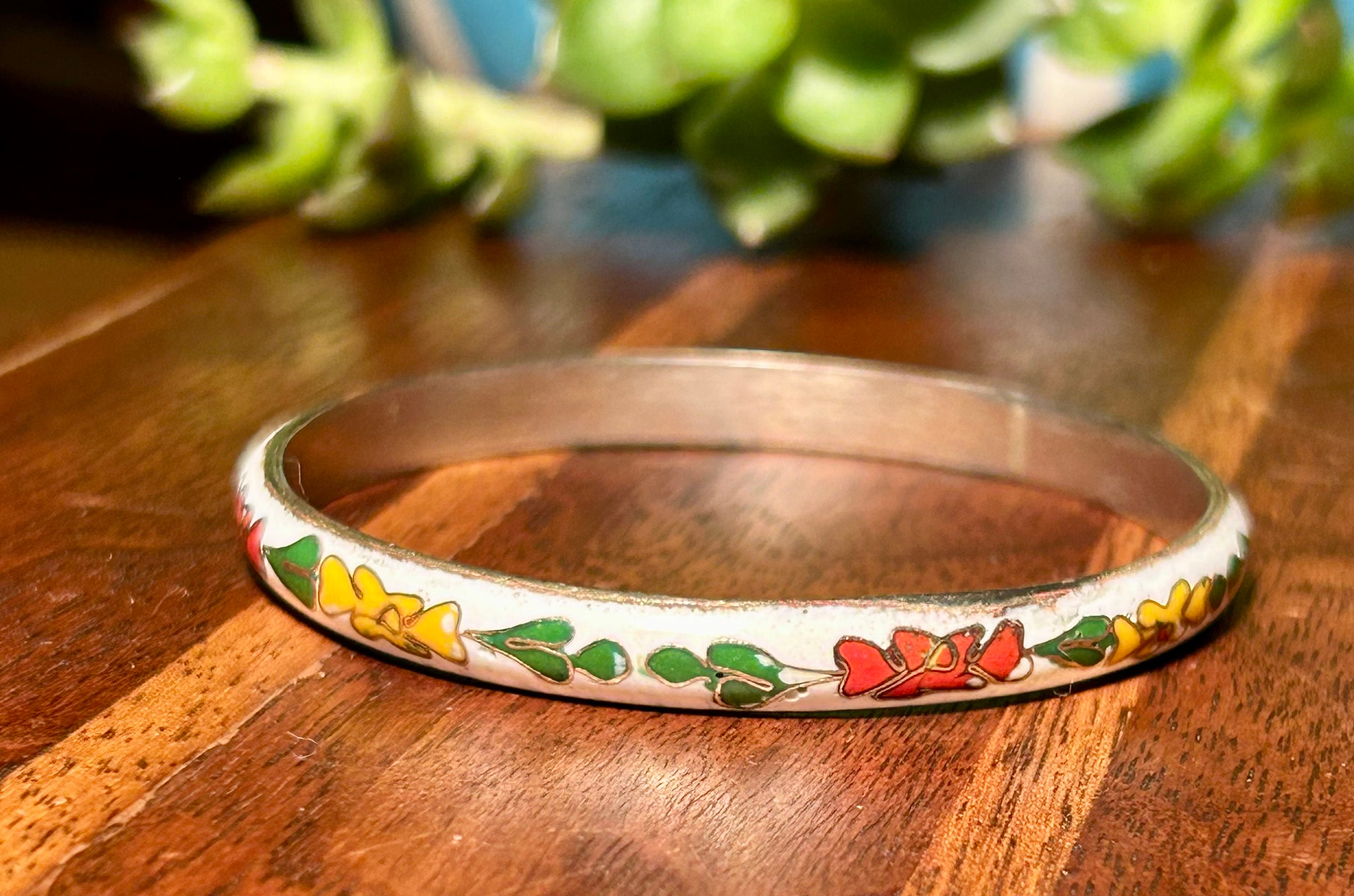 【アンティーク】七宝ブローチ、ブレスレット ヴィンテージ七宝焼きブレスレット、中国七宝焼きブレスレット、赤七宝