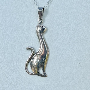 Vintage Sterling Silver Cat Pendant Necklace Retro Kitsch Kitty 925
