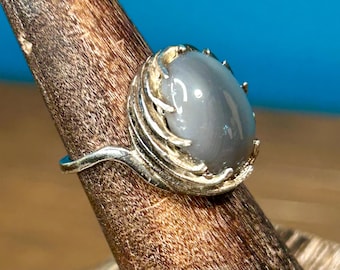 Sterling Silver Purple Polished Stone Ring Unique Setting Vintage Handmade