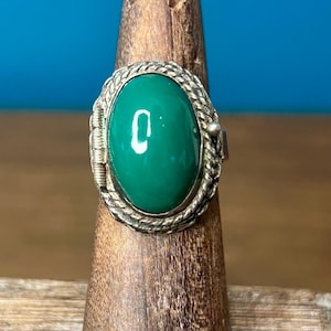 Sterling Silver Green Onyx Poison Ring 925 Mexico Vintage Retro Signed Jewelry