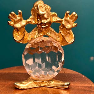 Vibtage Brass And Crystal Clown Figure Figurine Retro 1980s 80s Decor