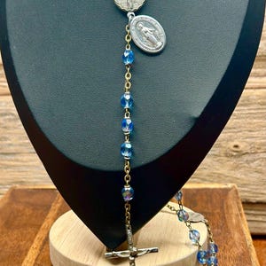 Vintage Blue glass Rosary Beads Bead Crucifix Religious Jewelry Christianity Catholic prayer