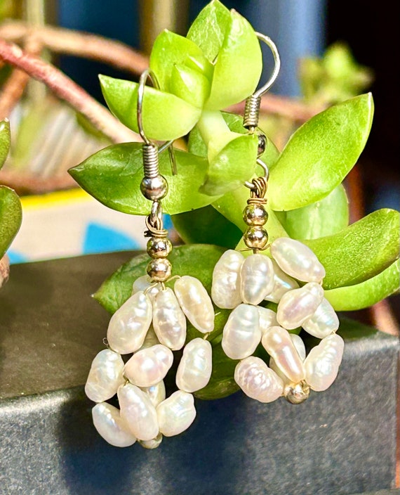 Fresh Water Pearl Cluster Dangle Earrings Vintage… - image 5