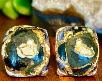 Gemelli vintage in ceramica con foglia d'oro, stile metà secolo, gioielli fatti a mano, regalo retrò