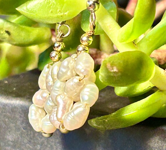 Fresh Water Pearl Cluster Dangle Earrings Vintage… - image 7