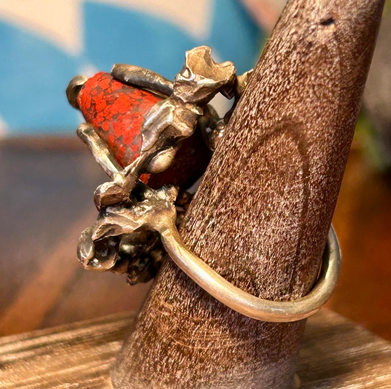 Handgemaakte Brutalist Ring Rode Steen Edelsteen Jasper Handgemaakt Modern Vintage afbeelding 7