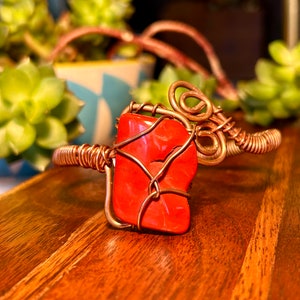 Copper Wire Wrap Bracelet Large Red Jasper Gemstone Crystal Stone Handmade Jewelry image 9