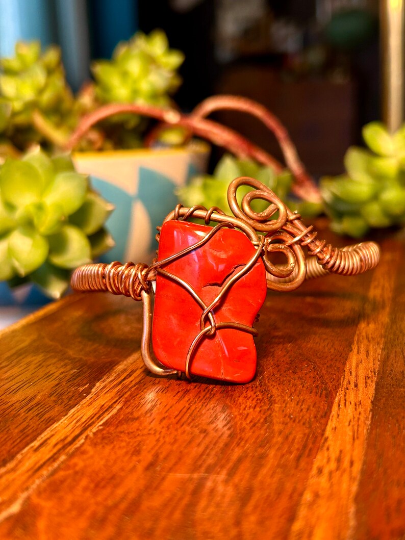 Copper Wire Wrap Bracelet Large Red Jasper Gemstone Crystal Stone Handmade Jewelry image 9