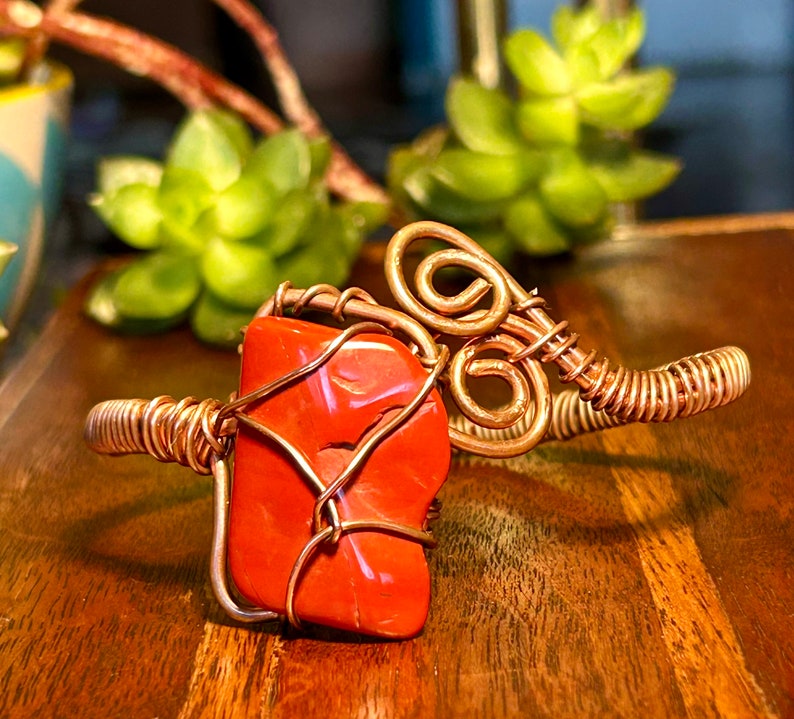Copper Wire Wrap Bracelet Large Red Jasper Gemstone Crystal Stone Handmade Jewelry image 4