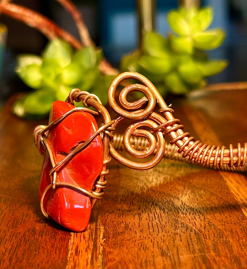 Copper Wire Wrap Bracelet Large Red Jasper Gemstone Crystal Stone Handmade Jewelry image 5