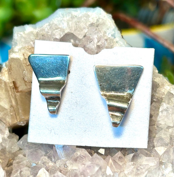 Vintage Sterling Silver Earrings Geometric Crimped