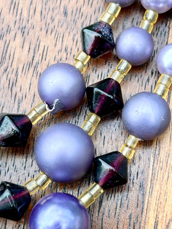 Vintage Purple Faux Pearl Necklace Triple Strand … - image 6