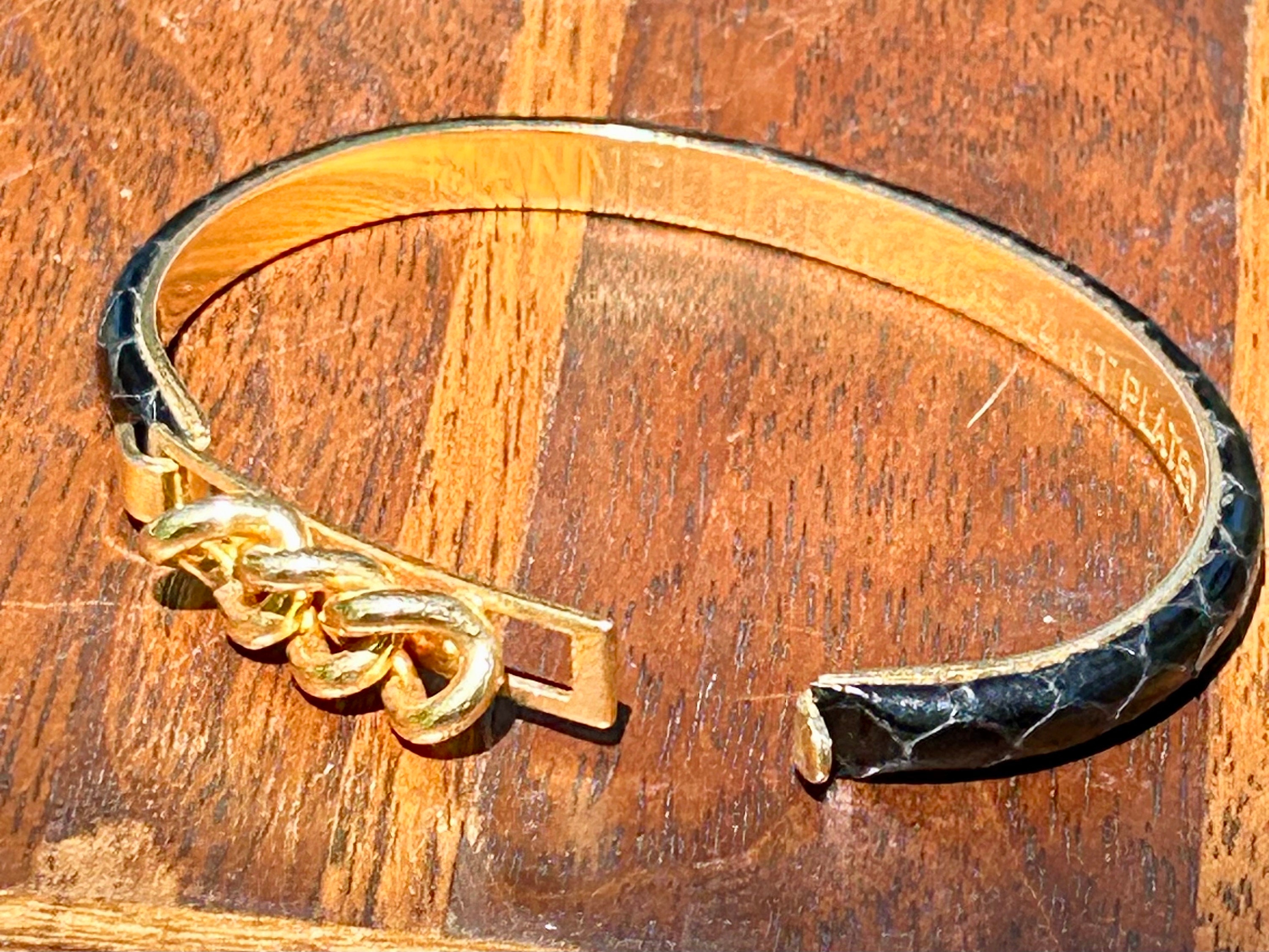 24k Gold Plated Leather Cuff Bangle Bracelet Manelli