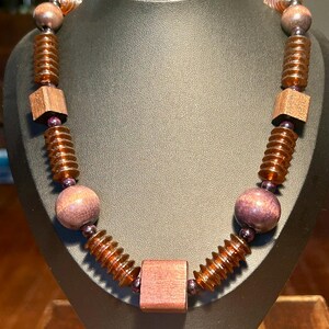 Vintage Wooden And Plastic Beaded Necklace Dark Brown Retro Fashion Jewelry