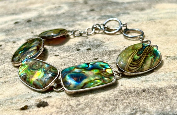 Sterling Silver Abalone Bracelet 925 Marked Inlai… - image 5