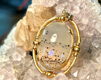 Black Dot Quartz Pendant Spot Spotted Vintage Retro Healing Crystal Jewelry Gift