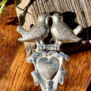 Vintage Sterling Silver Spoon Brooch Heart Love Birds Mid Century Lapel Pin Retro 1940s 1950s Unisex Gender Neutral Jewelry image 3