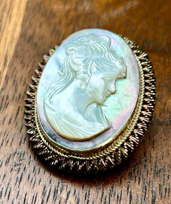 Vintage Mother Of Pearl Cameo 800 Silver Brooch P… - image 4