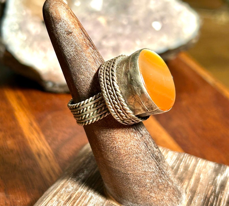 Vintage Silver Agate Ring Handmade Retro Jewelry Boho Hippie Bohemian Gift image 2