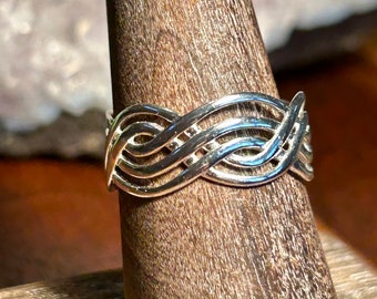 Sterling Silver Woven Ring Open Design 925 IBB Vintage Retro Jewelry Gift
