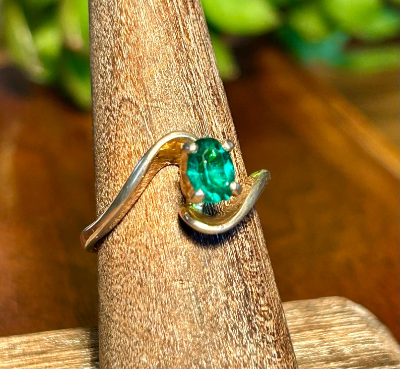 Espo 14k GE Ring Emerald Green Stone Vintage Retro Jewelry Gift image 3