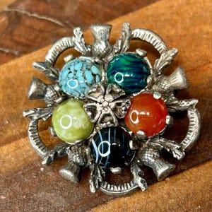 Vintage Miracle Jewelry Scottish Brooch Vintage Glass Gemstones Retro Jewelry