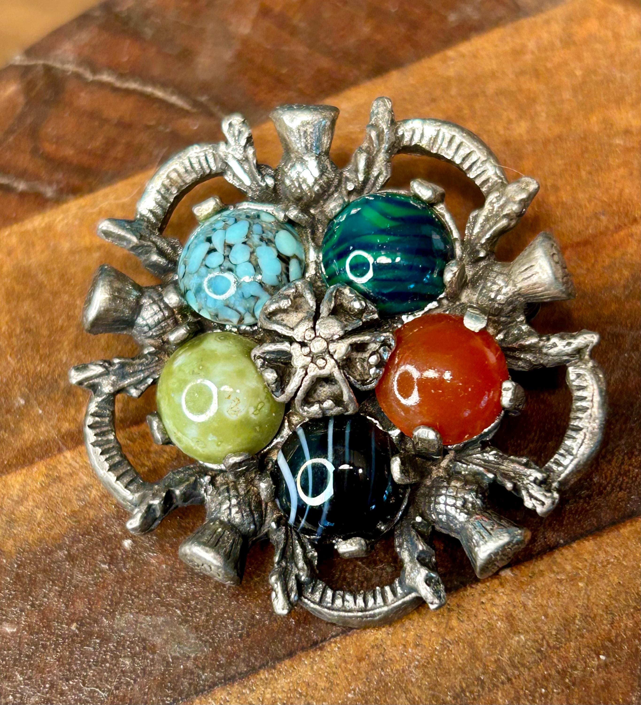 Vintage Miracle Jewelry Scottish Brooch Vintage Glass Gemstones