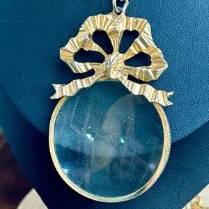 Vintage Magnifying Glass Pendant Necklace Carolee Jewelry Gold Tone Bow Retro Fashion Jewelry image 5