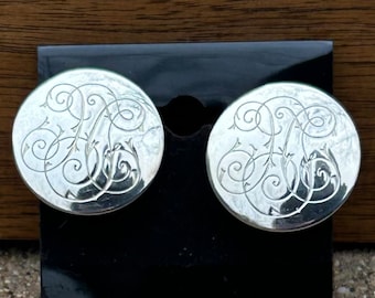 Vintage Sterling Silver Monogrammed Earrings Clip On Initial LLC Retro Mid Century Jewelry Gift