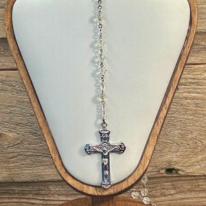 Vintage Crystal Rosary Clear Faceted Beads Cross Religious Jewelry  Catholic