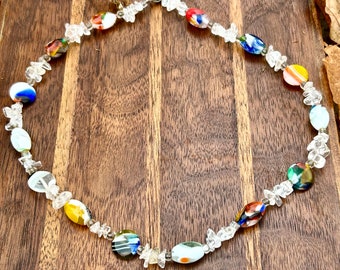 Handmade Glass Bead Necklace Colorful Lampwork Beads Clear Nugget Vintage Retro Fashion Jewelry Gift