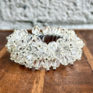 Vintage Crystal Beaded Bracelet On Stretchy Wire Clear Beads Retro Fashion