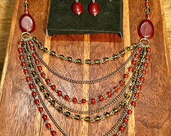 Vintage Silver Plated Plastic Beaded Collar Necklace And Earrings Set Avon Retro Style