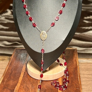 Vintage Red Rosary Beads Flat Bead Crucifix Religious Jewelry Christianity Catholic prayer