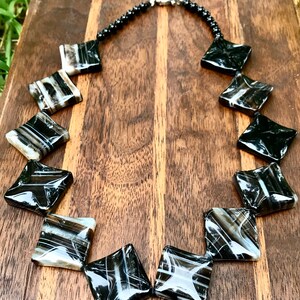 Banded Obsidian Necklace Black Brown Carved Stone Crystal Jewelry Italian Italy image 3