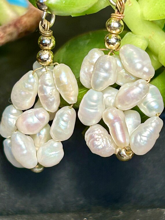 Fresh Water Pearl Cluster Dangle Earrings Vintage… - image 6
