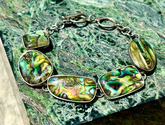 Sterling Silver Abalone Bracelet 925 Marked Inlai… - image 3