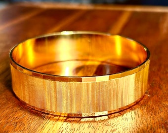 Vintage Monet Gold Tone Bracelet Etched Edge Textured Retro Designer Jewelry Signed Gift
