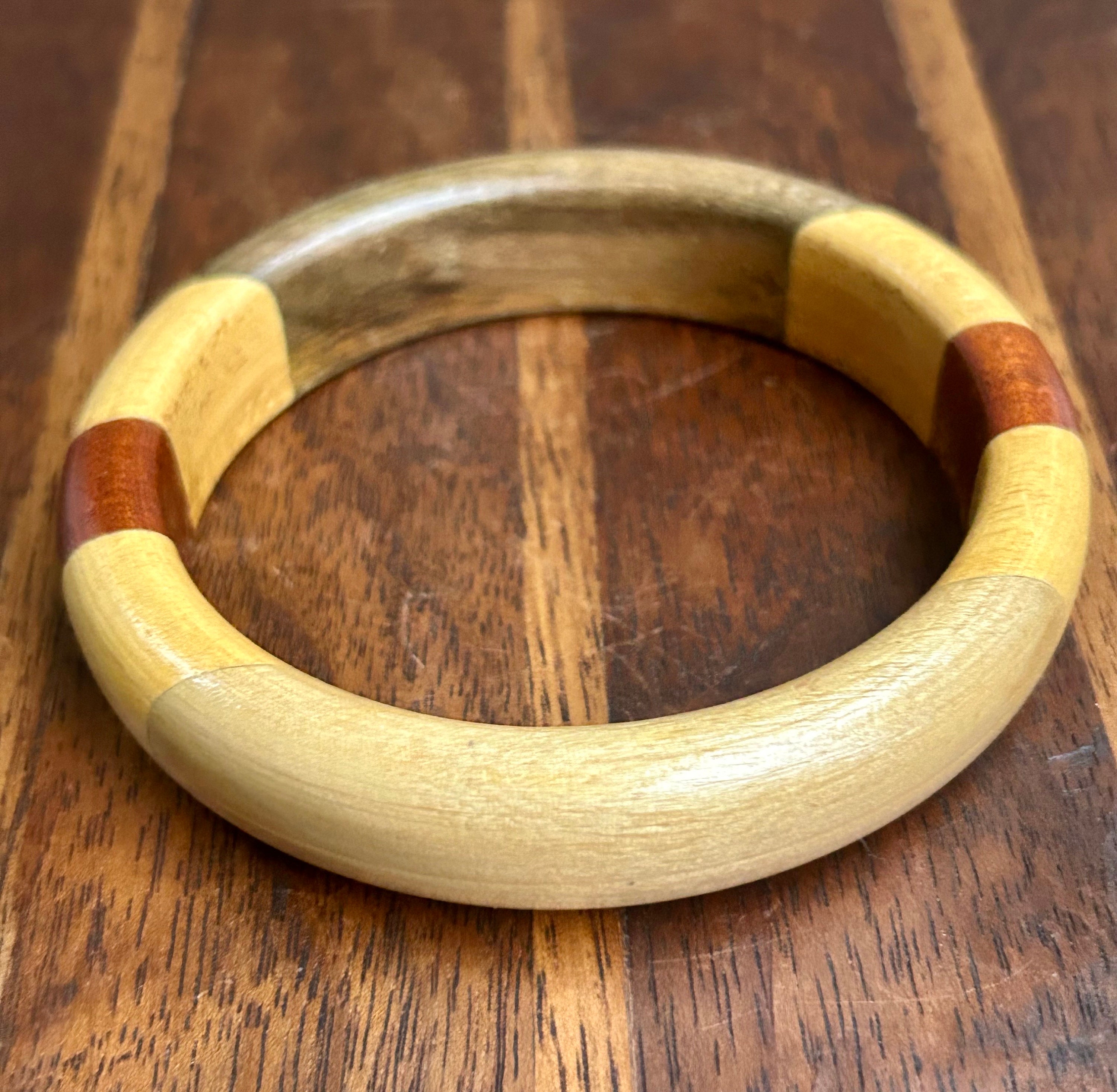ヴィンテージ木製バングルブレスレット 寄木細工 木工品 ハンドメイド
