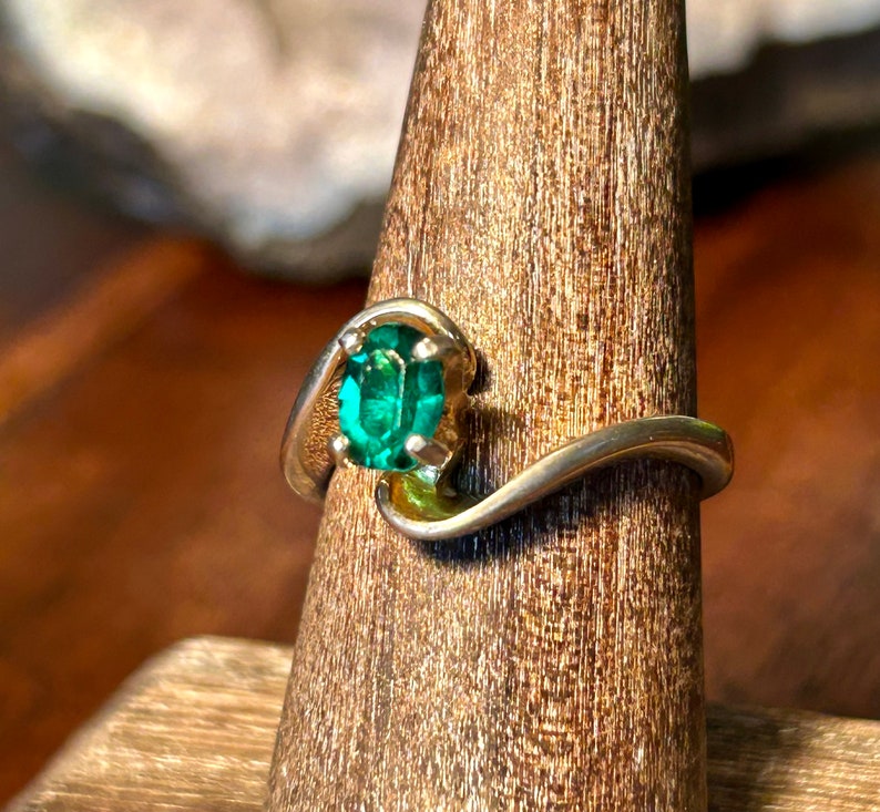 Espo 14k GE Ring Emerald Green Stone Vintage Retro Jewelry Gift image 2