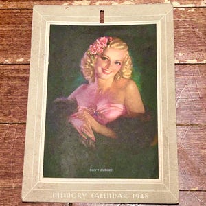 Pinup Girl Vintage Pin Up Memory Calendar 1948   Blonde Woman Seasons Greetings